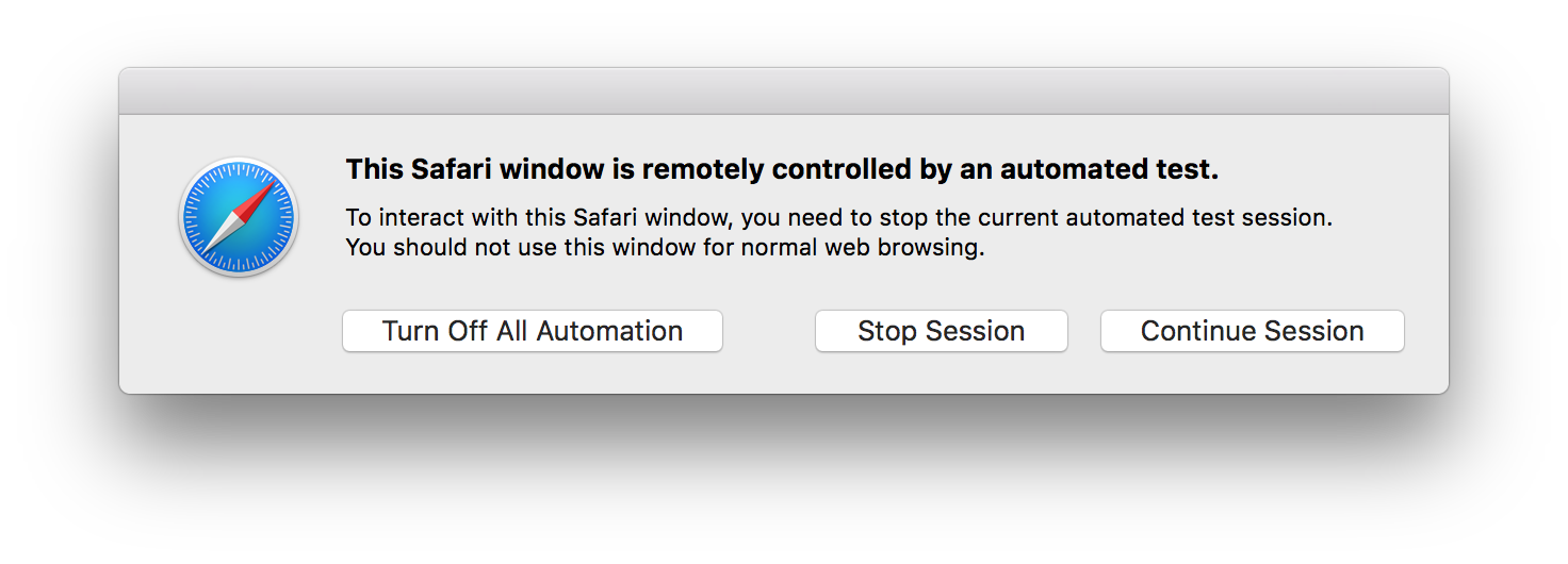 If a user interacts with an active Automation Window, a dialog will appear that allows the user to end the automation session and interact with the test page.