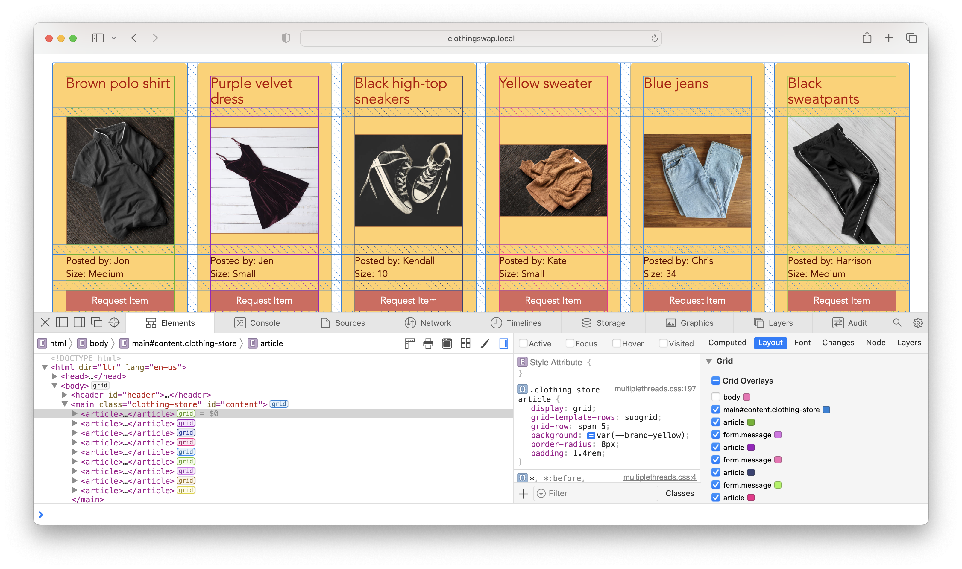 a screenshot of the Grid Inspector in Web Inspector showing the subgrid